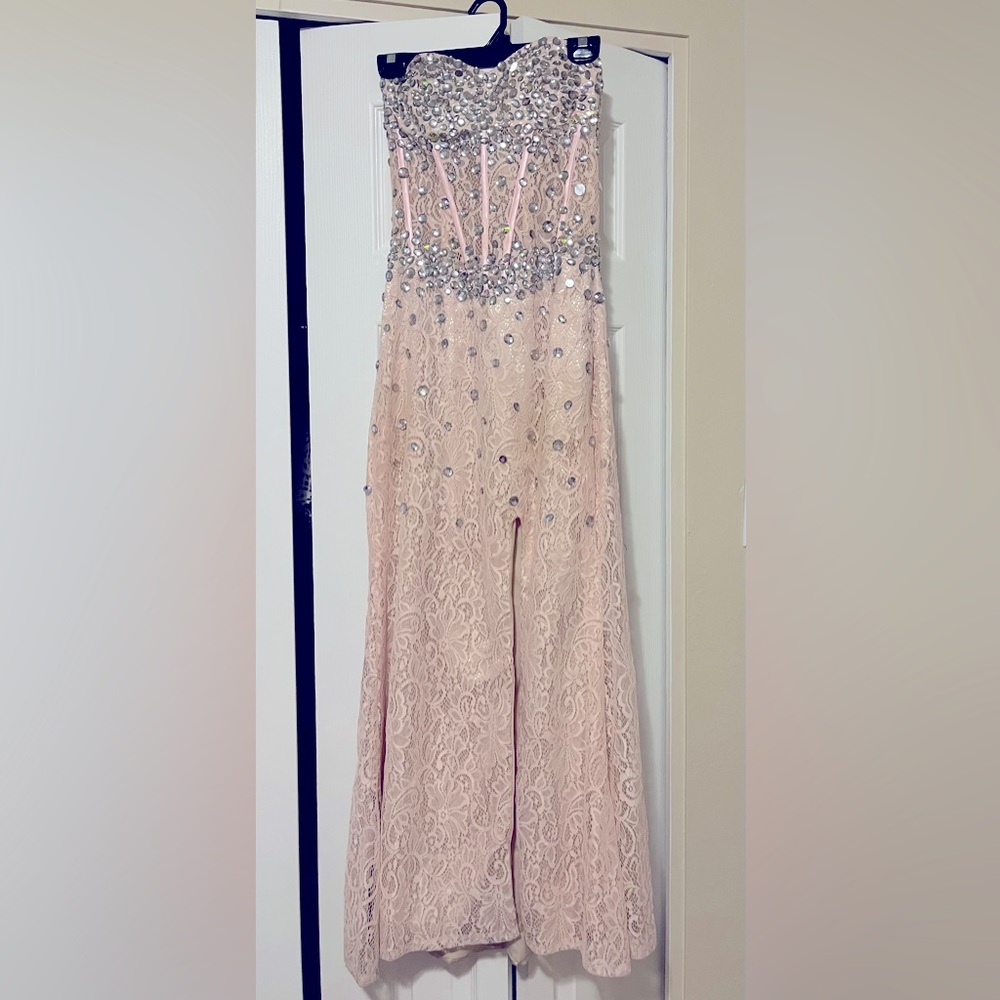 Petite Pink Strapless Prom Dress